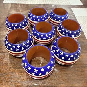Wood Napkin Rings American Flag Stars & Stripes Americana USA set of 8